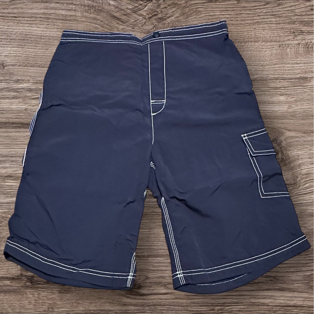 Lands'‎ End Kids Swim Trunks Navy Mesh Lined Cargo Shorts Size XL 18–20